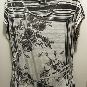 White & Black Floral Blouse